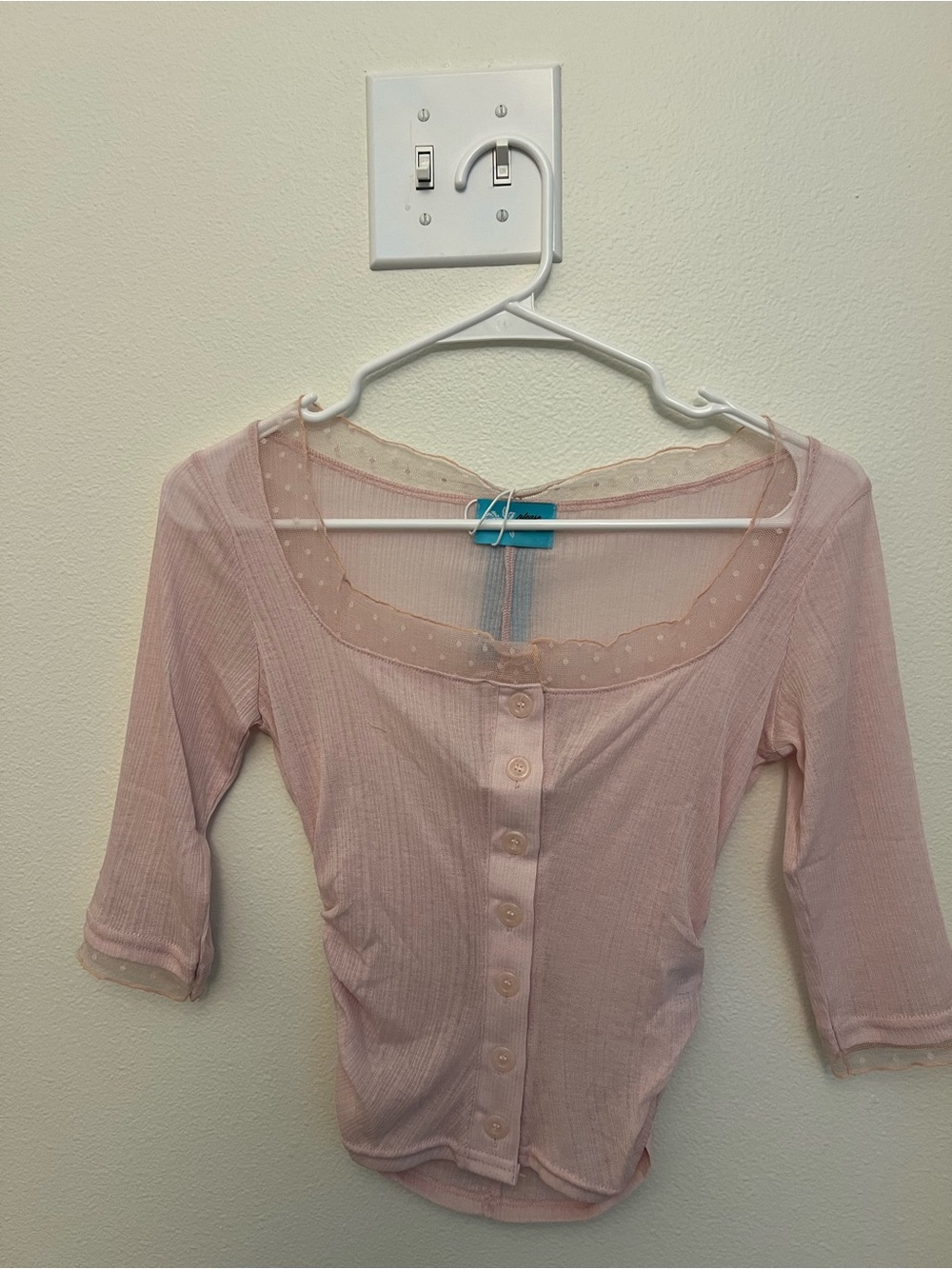 Sheer Pink Button-Front Ribbed Top - Picture 2 of 2